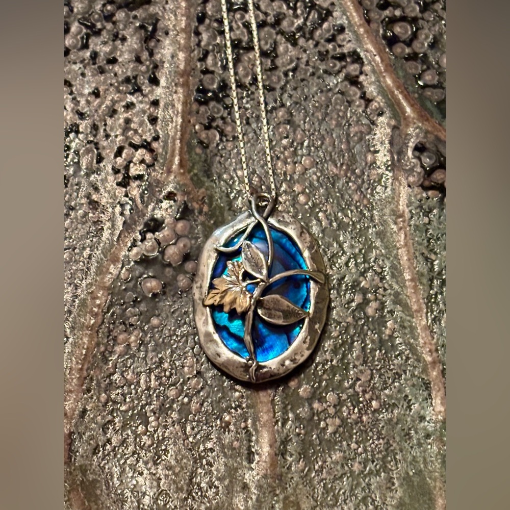 SHANI Necklace - SHABLOOL DIDAE Sterling Silver 14k Gold Blue Abalone 18” Isreal